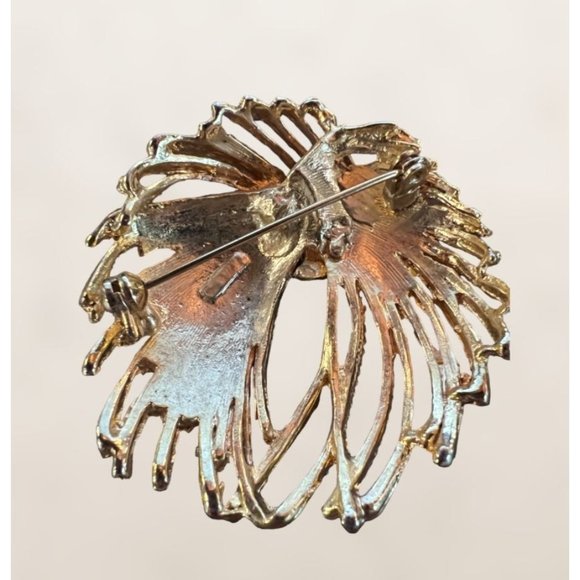 Vintage 1970's Textured Brushed Gold Tone Brooch Pin Costume Estate Jewelry - Picture 5 of 8